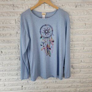 Sunshirt XXL Plus Size Blue Tee Long Sleeve Shirt Dreamcatcher Rhinestone BLU44E